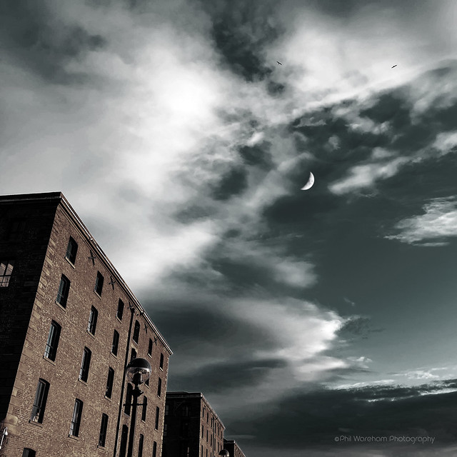 The moon over Royal Albert Dock Liverpool