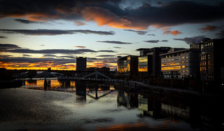 View down river, River Clyde, Glasgow, Scotland, UK