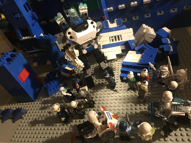 Lego Classic Space: some claim the corrupt police local under-city governor over-reacted and misused government fonds when he let his men blow up the home of the parents of the pupil that bullied his son for milk-money in school ( Sci-Fi toy AFOl pic)
