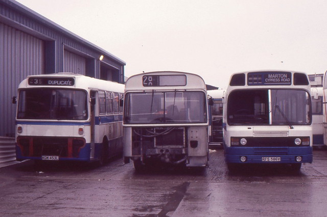 TMS XGM453L, VDV128S & RFS586V are seen at their Trimdon Grange depot on 6 January 1988.