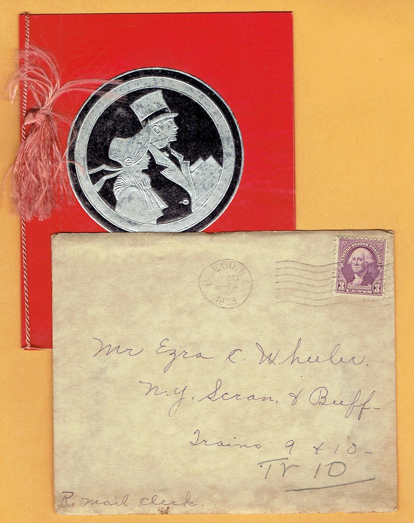 1933 Christmas card addressed to a train; specifically, addressed to a Railway Mail Service clerk aboard Train 10 of the New York, Scranton & Buffalo railway line (part of the DL&W RR)