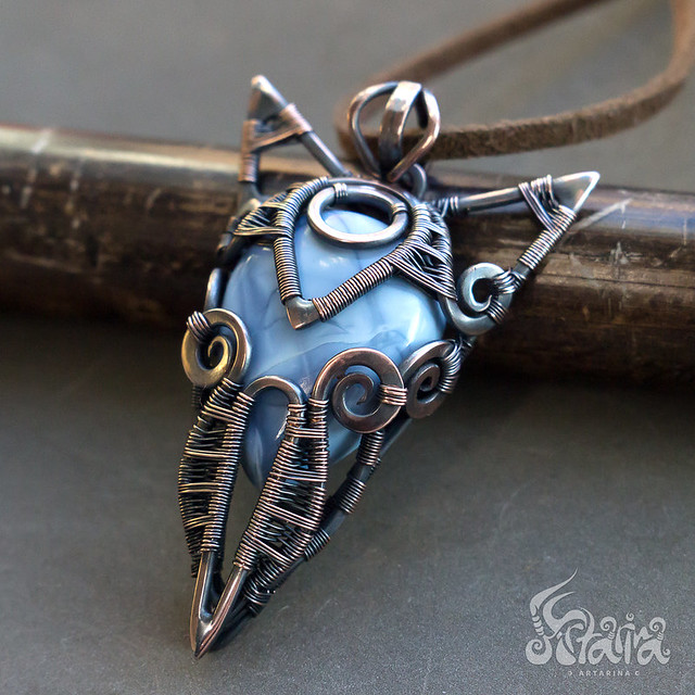 Wirework blue opal stone necklace