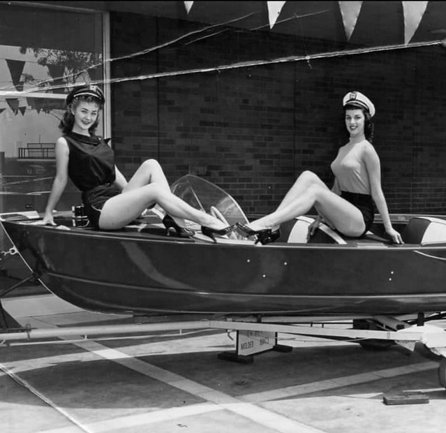 1957 Two Beautiful Leggy Models at Boat Show