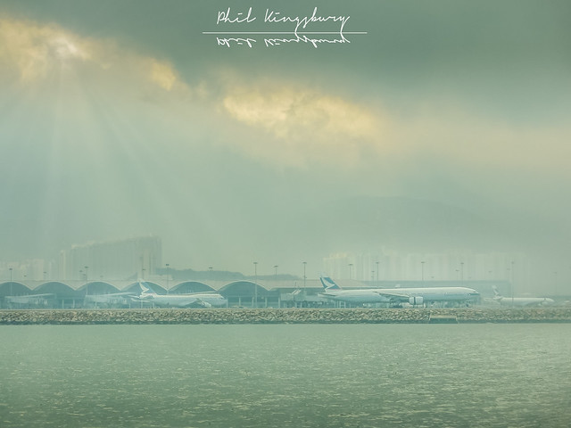 Rainy day approaching Hong Kong International Airport from Macau on the TurboJet Fast Ferry