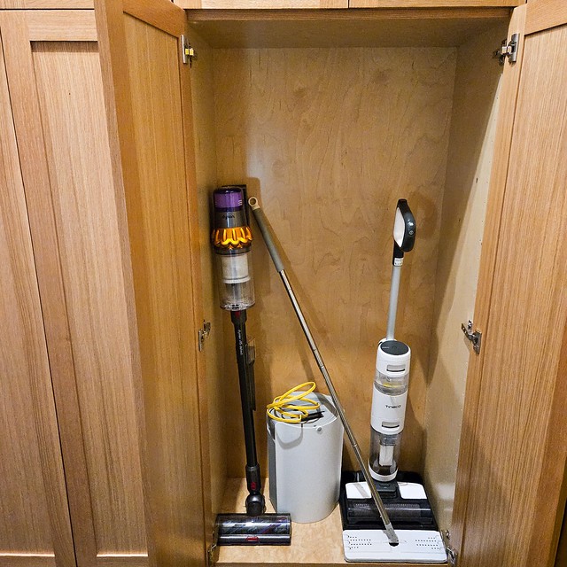 Thomas will install an outlet for charging, a shelf will get added for #vacuum attachments & #cleaningsupplies