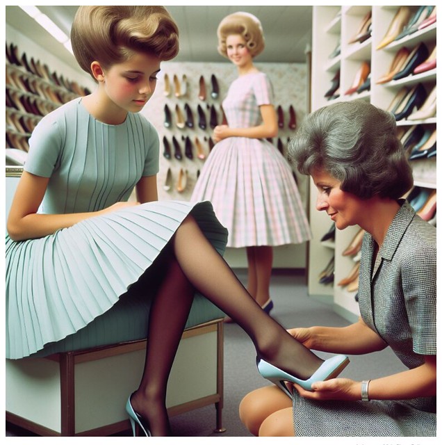 From the salon to the shoe shop. Another step along the way towards sissydom, this time into heels. Will a week be long enough for the Little Darling to learn to look elegant and lady like,  walking across the salon, in new stilettos?