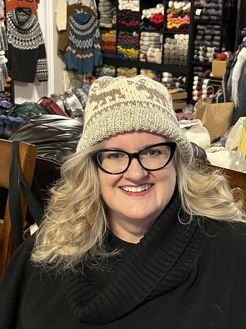 Kandy knit Karen this awesome Moose Cap by Christine LeGrow & Shirley A Scott from their book Saltwater Classics.