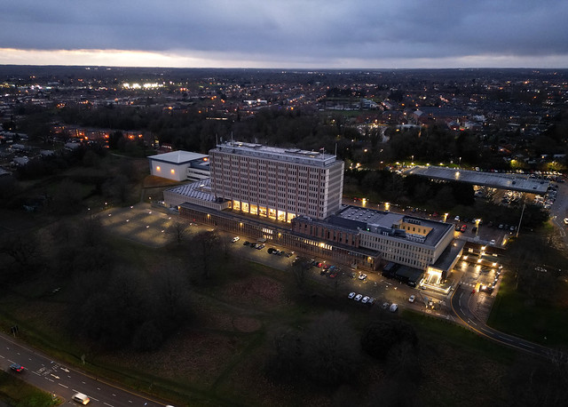 Norwich aerial image - Norfolk County Hall. Opened by Queen Elizabeth II in 1968. £2.5m to build & £60m to refurbish 2013-19