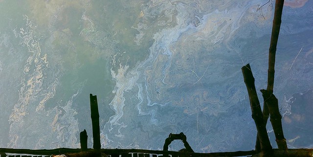 An image of water surface taken from a  bamboo bridge over river Kangshaboti- XI