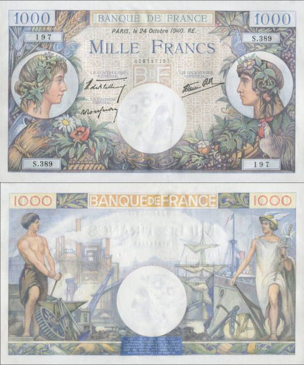 France p96a 1000 Francs-1940