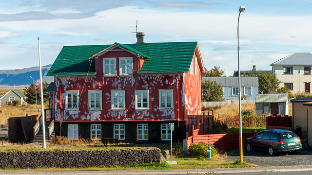Green Roof and Red Corrugated Iron Facade in Process of being Painted in Reykjavik - Iceland 84