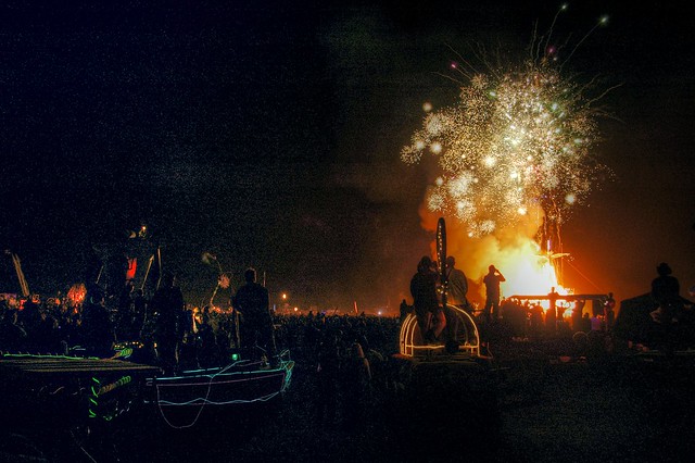 fireworks at Burning Man 2005