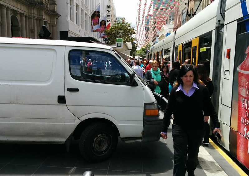 Van parked in the tram stop outside the GPO (January 2014)