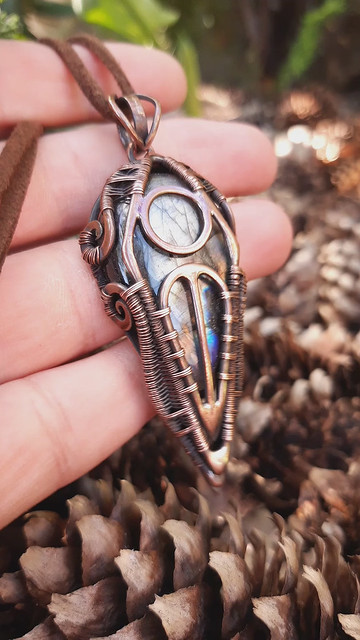 Copper wire wrap stone pendant