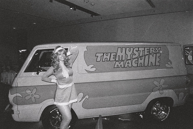 Hal-Con cosplay shot: Daphne Blake and the Mystery Machine (Shot on Delta 3200 35mm film)