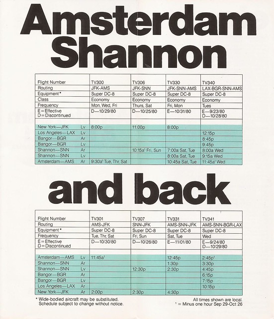 Transamerica Airlines timetable - September 17, 1980