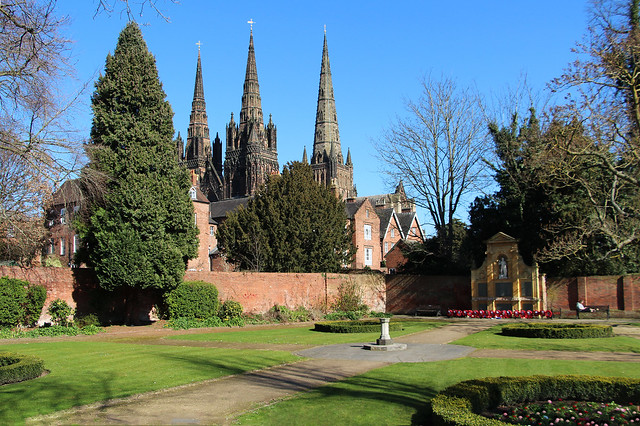 Lichfield War Memorial and Cathedral view