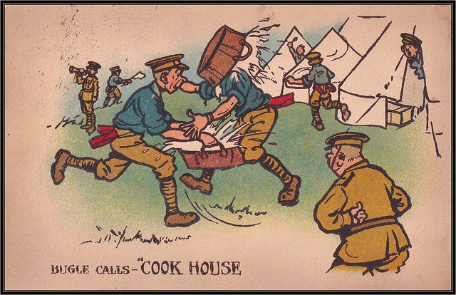 c. 1914 - Valentine & Sons Humourous / Comic Postcard - Bugle Calls - Cook House
