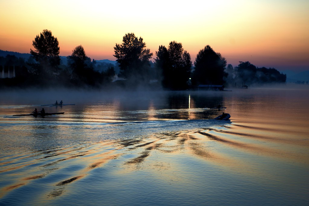 Bedford Channel with rower at sunrise