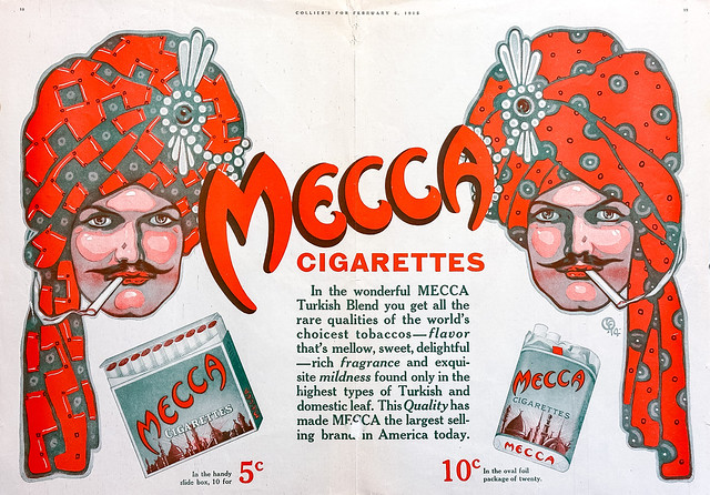 Two-page ad for Mecca Cigarettes in “Collier’s Magazine,” February 6, 1915.