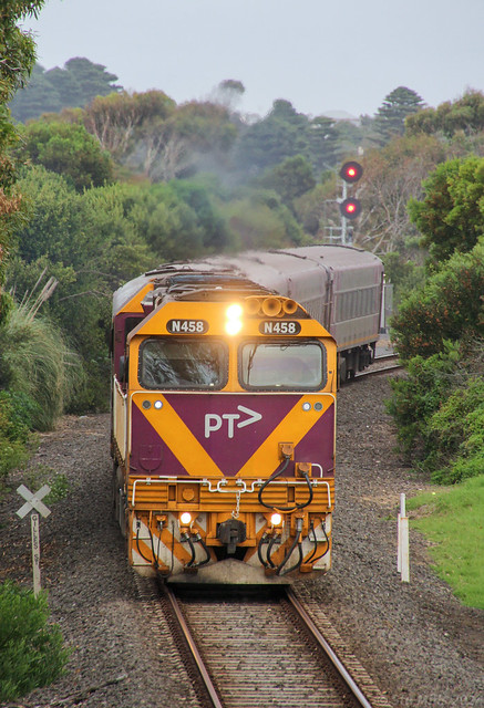 N458 departs Warrnambool with the first Sunday Melbourne bound service