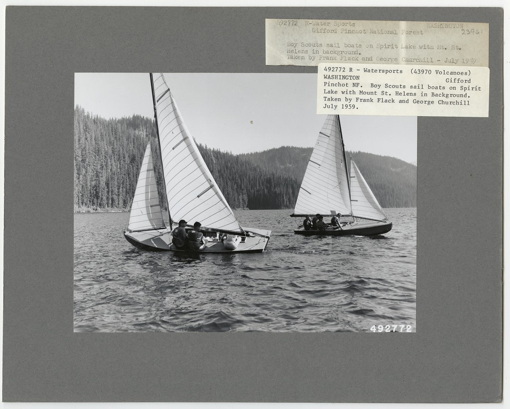 Boy Scouts Sail Boats on Spirit Lake