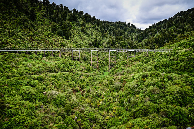 Hapuawhenua rail bridge Viaduct viewed from KiwiRail Northern Explorer scenic train - Manawatu-Whanganui New Zealand