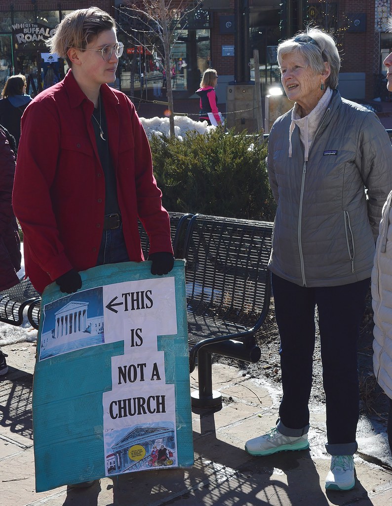 Keeping religion separate from the state was a concern of this woman at a rally for a abortion rights ballot initiative.