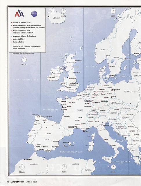 American Airlines destinations map (Europe) - June 2010