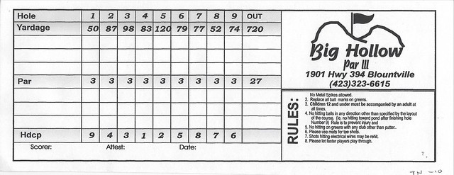 A Tennessee Golf Scorecard
