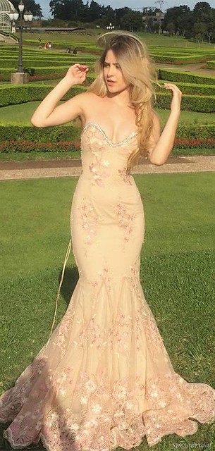 Sexy Nude Sweetheart Strapless Mermaid Lace Long Prom Dress _ Custom Color(leaving a note)