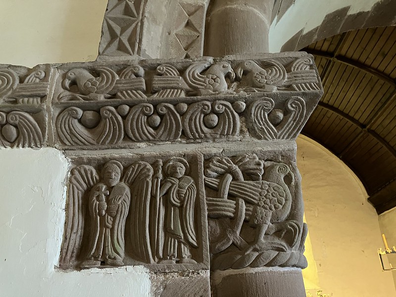 Rowlestone Church: Chancel Arch carvings, Kilpeck School