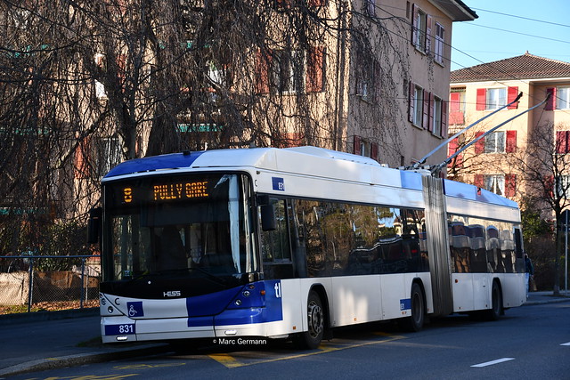Trolleybus Hess BGT-N2C n°831 en service sur la ligne 8. © Marc Germann