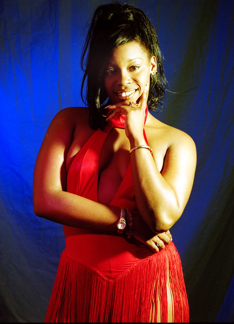 Isha African American Model in Red Tassel Dress Portrait Photoshoot Philly Studio Philadelphia June 15 1997 039v