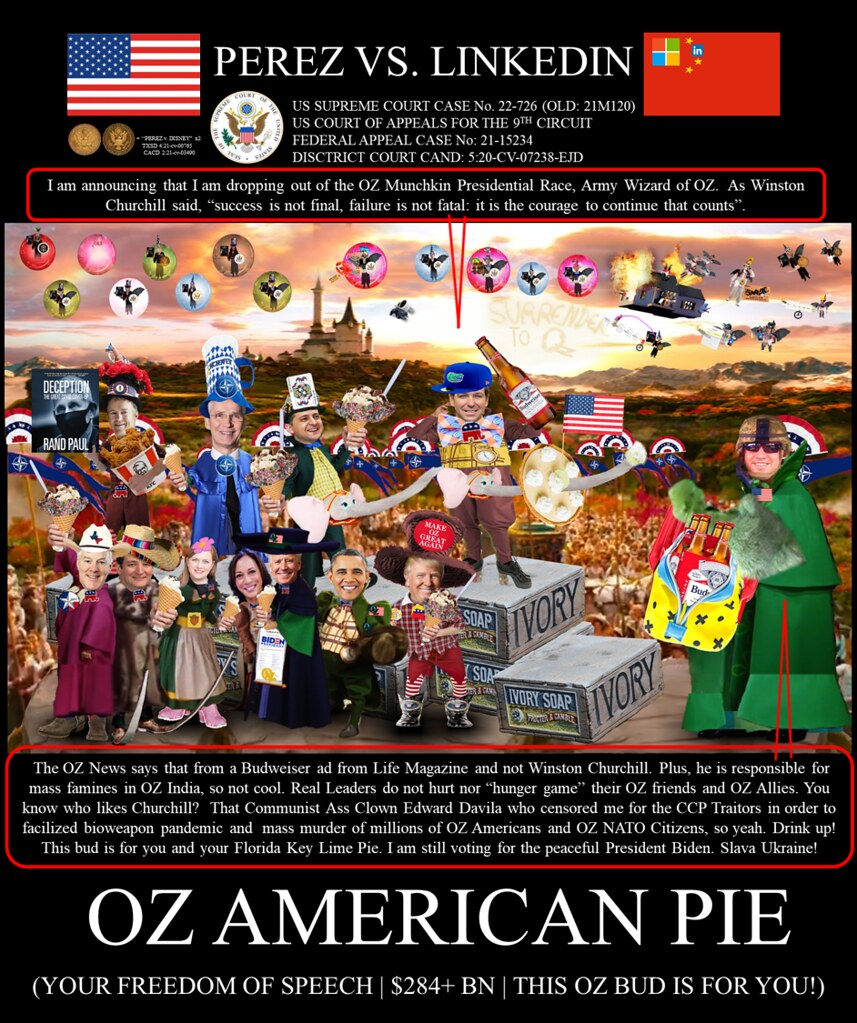 382 Alejandro Evaristo Perez vs Linkedin Corporation - US Federal Court Case -  The Army Wizard of OZ - $284BN - OZ American Pie - This OZ Bud is for You
