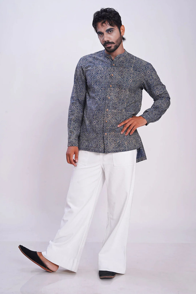 hand block printed silver lining reliable shirt for men