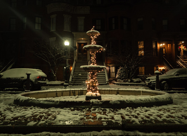 By the Light of the Snow Dusted Fountain