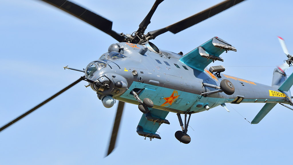 A Kazakh Mi-35M 'HIND-E' displays at Astana. This one is 02 red and this sub-type seems to have replaced their Mi-24s, now mostly in storage at Almaty.