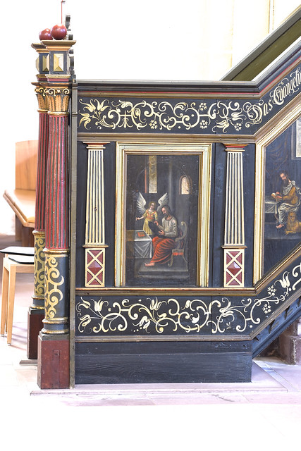 Lemgo, Westfalen, St. Nicolai, pulpit, stairs, detail