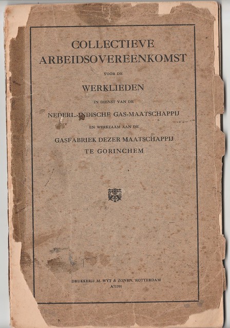 Boekje - Collectieve arbeidsovereenkomst voor de werklieden gasfabriek Gorinchem (Uitgave 20-09-1919)