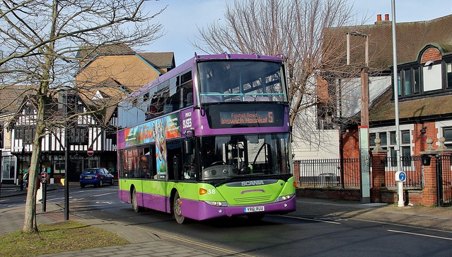 YR61 RUU, Ipswich Buses Scania Omnicity, Woodbridge Road, 2nd. February 2024.
