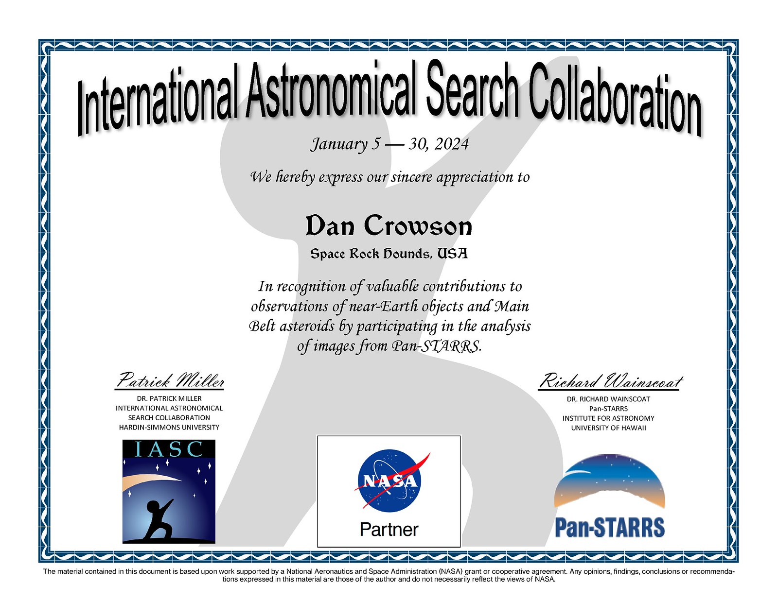 NASA International Astronomical Search Collaboration - January 5th - January 30th, 2024
