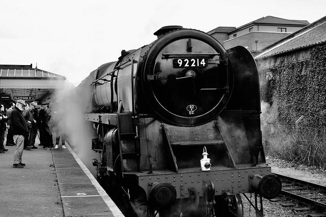 The Mighty 9F 92214 Arriving at Loughborough Great Central