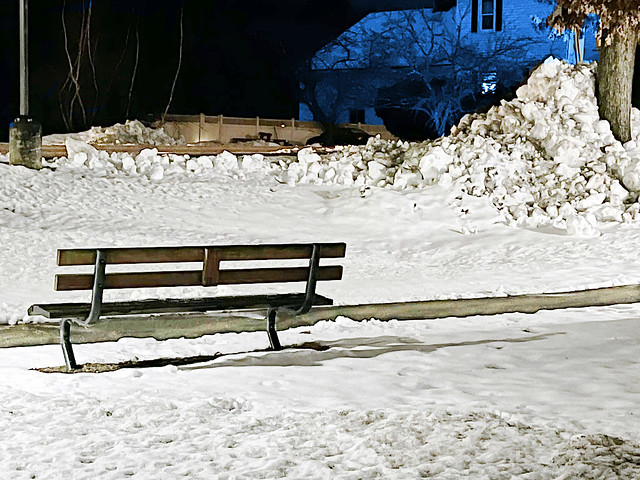 Edited Night Winter Scene With Bench - Photo Taken And Edited by STEVEN CHATEAUNEUF On February 2, 2024