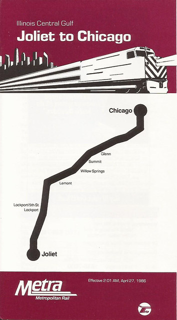 Metra/Illinois Central Gulf Joliet Line timetable - April 27, 1986