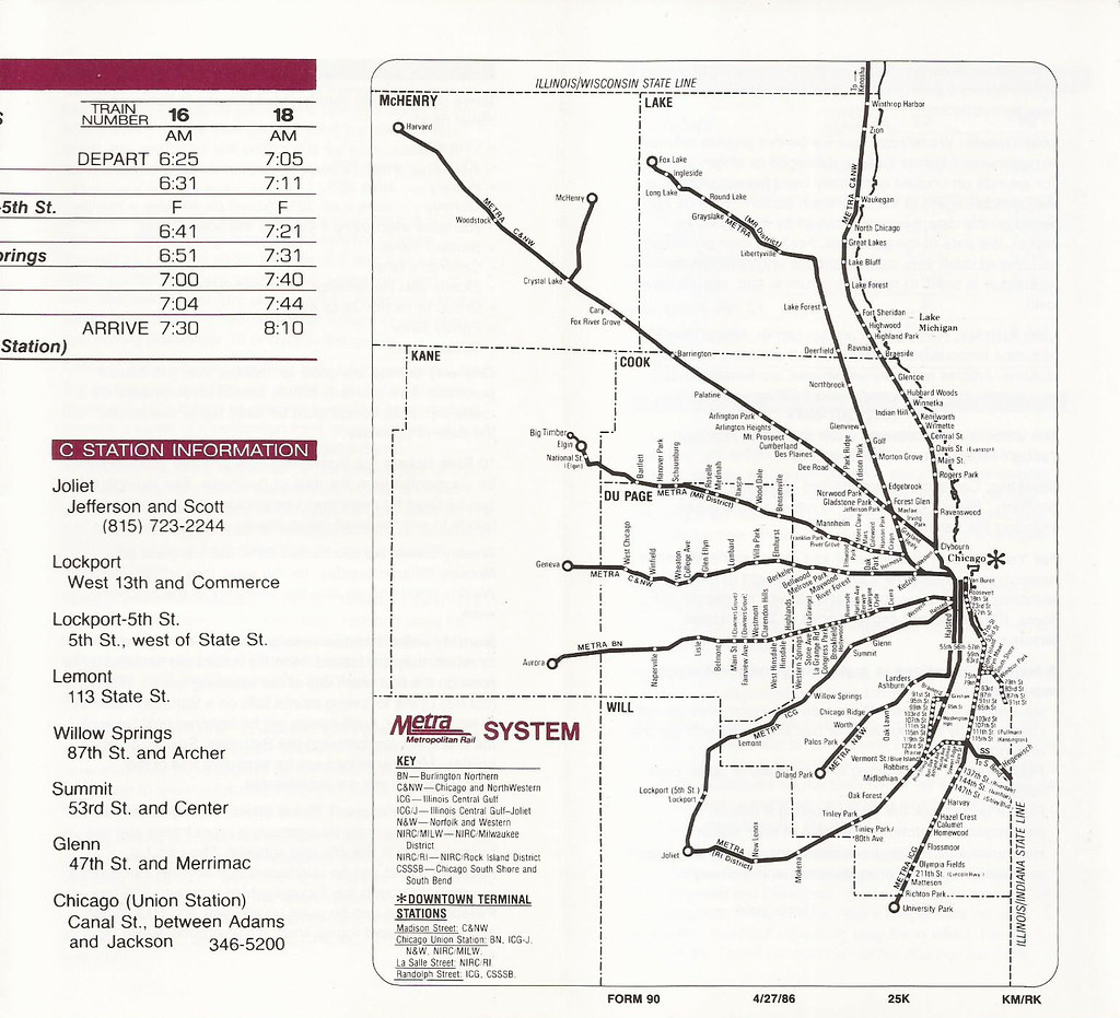 Metra/Illinois Central Gulf Joliet Line timetable - April 27, 1986
