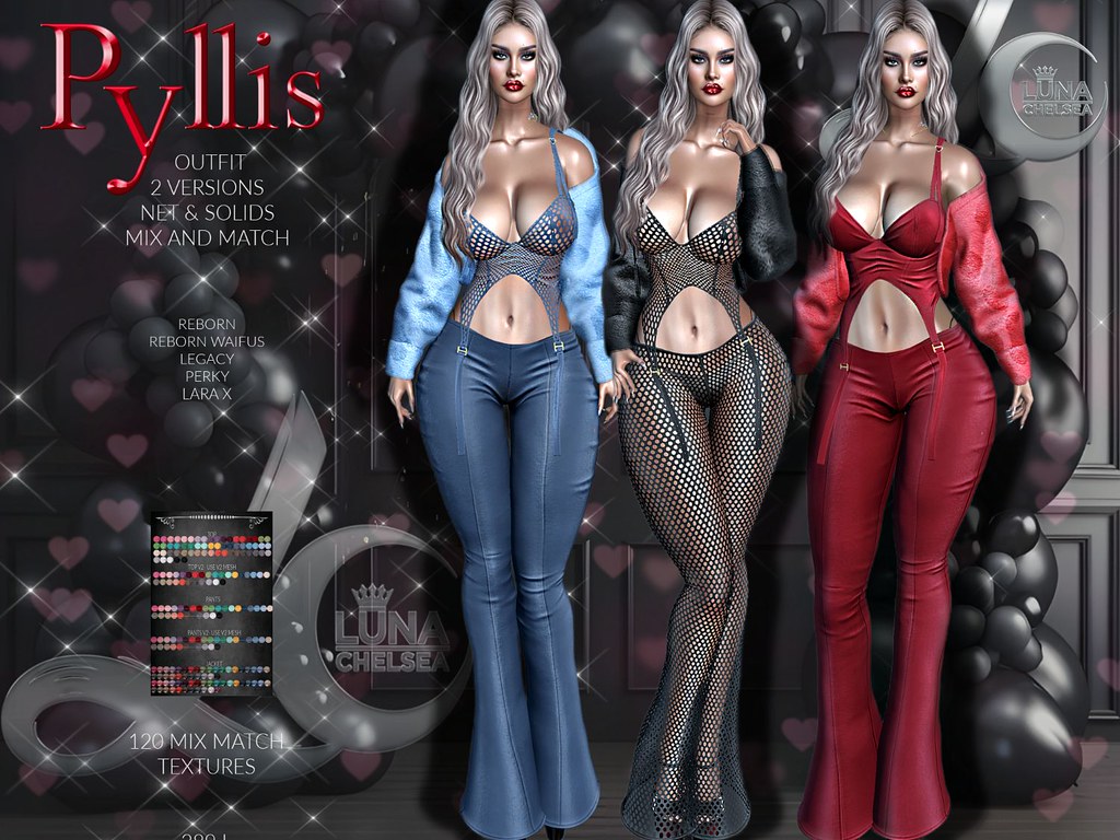 ❤️,-, Phyllis Outfit, mega Pack, 2 Versions Included, Pantys, Corset, Fluff faux fur coat.