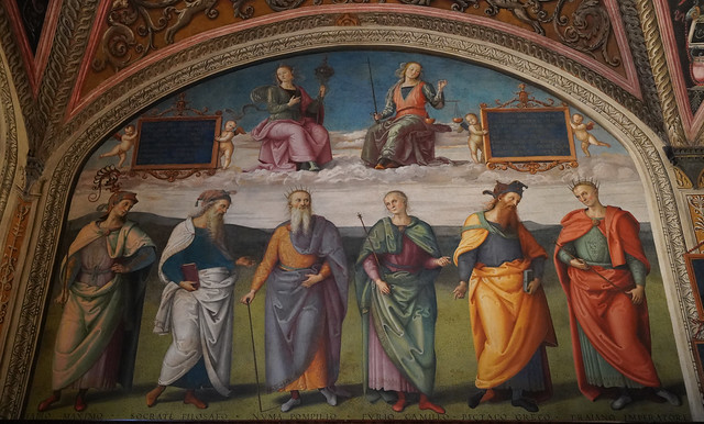 Prudenza e Giustizia sopra sei Savi Antichi by Perugino, Collegio del Cambio (Perugia)