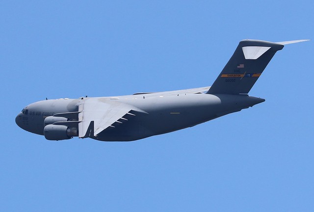 Backyard Shot, C-17, AMC-Charleston in the Pattern for Runway 36,