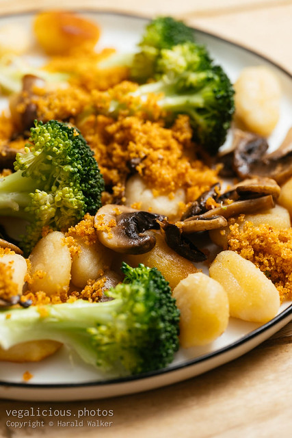 Gnocchi with Mushrooms Broccoli and Spicy Bread Crumbs
